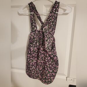 Zara Black and Pink Floral Backless Top NWOT